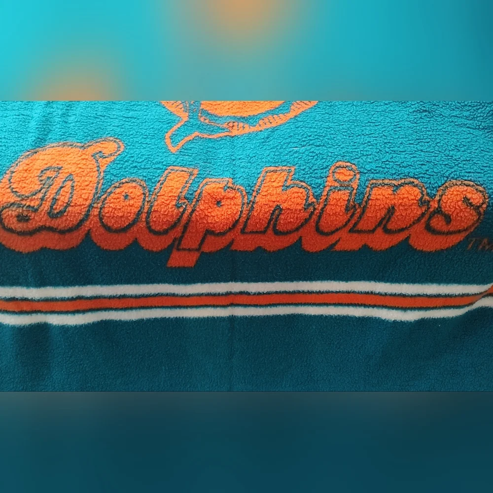 VINTAGE 90's Miami Dolphins Teal and Orange Original Logo Blanket, 6' X 4'